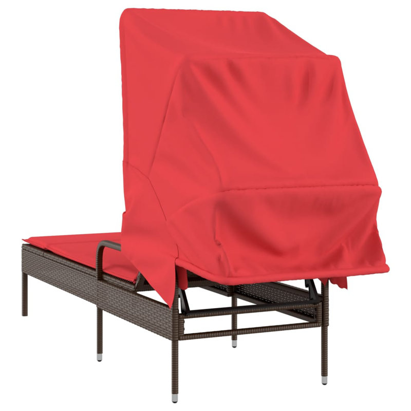 Chaise longue Latitude Run® avec auvent en rotin de polyester noir, Rouge / Brun