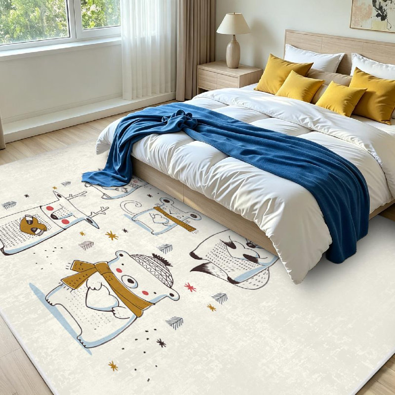 Tapis d'intérieur transparent lavable à la machine, motif ours, cerf, chat, souris et renard, Rectangle 71 po x 98 po