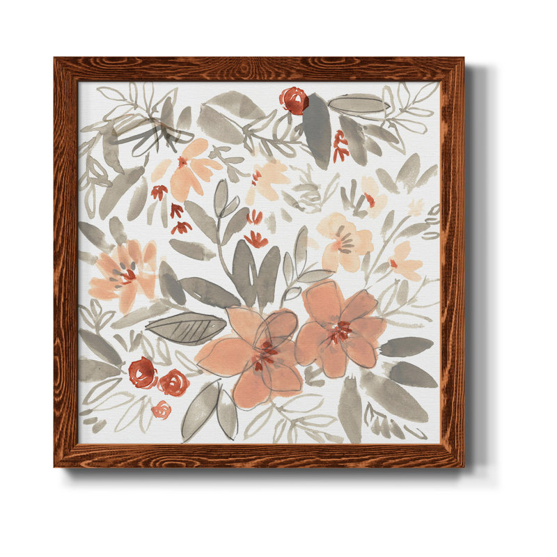«Peach & Rust Blooms II», toile encadrée de qualité supérieure - prête à être accrochée, H 20 po x l 20 po x P 1,5 po