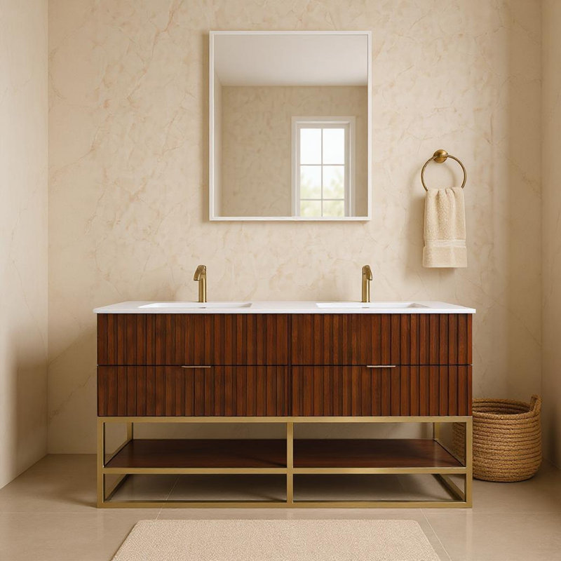 Ensemble de meuble-lavabo double 60 po Kleier, Noyer
