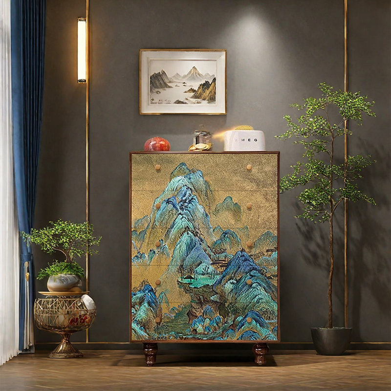Five Drawer Ash Wood Storage Cabinet, Walnut