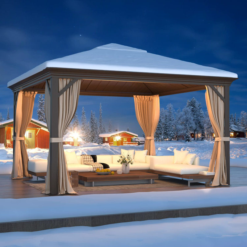 12' X 12' Hardtop Gazebo, Double Galvanized Steel Roof, Aluminum Frame With Netting And Curtains