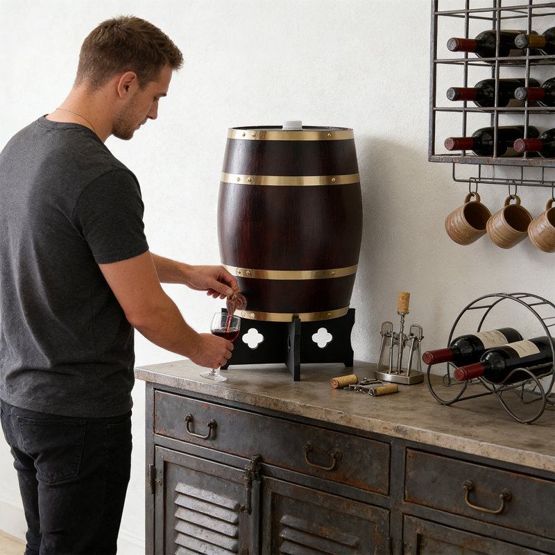 Baril de vin en bois de pin de 20 L / 5,28 gallons avec base et robinet, baril de vin de table rétro pour bar à domicile et réception