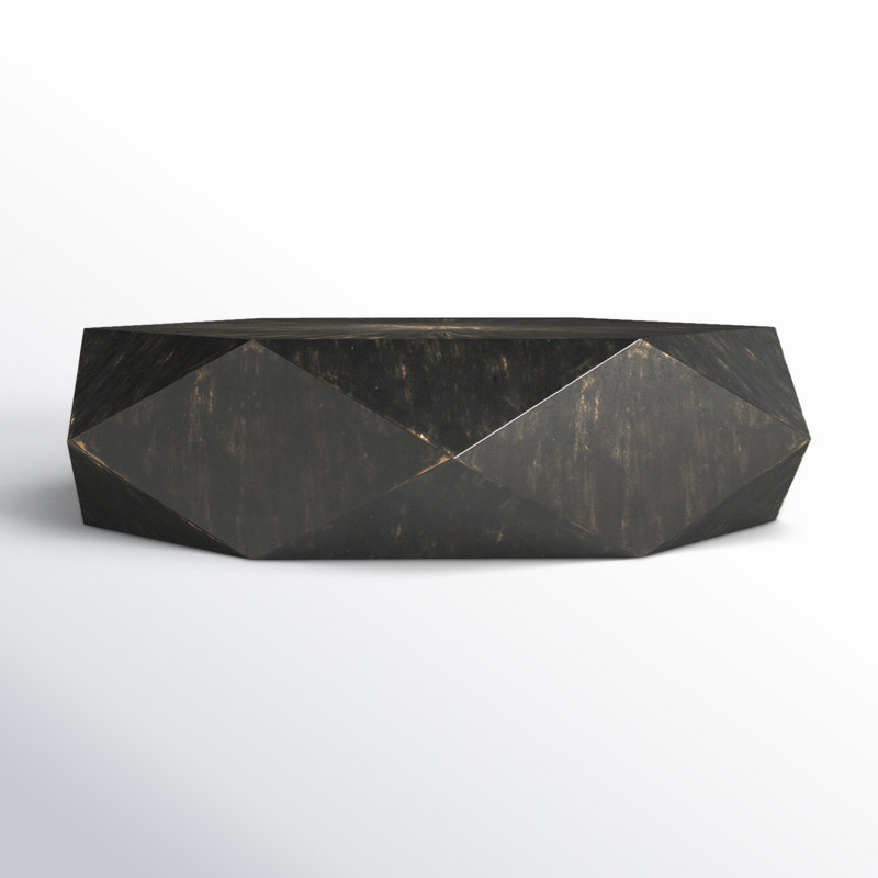 Geometric Worn Black Mango Wood Round Coffee Table
