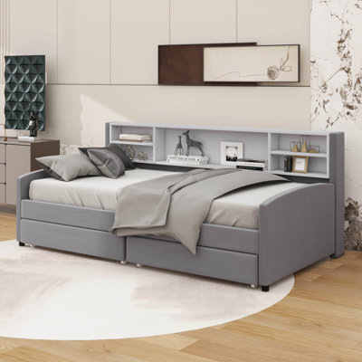 Twin Upholstered Platform Bed With Integrated Storage Drawers by Red Barrel Studio