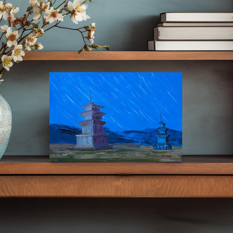 Ancient Pagodas Night Sky Dramatic Mystical Serene Architecture Landscape Wall Art Print 1 Piece Wrapped Canvas Wall Art