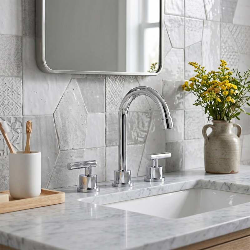 Robinet de salle de bain moderne 7,4 "à 3 trous et 2 poignées avec ensemble de drain, Chrome