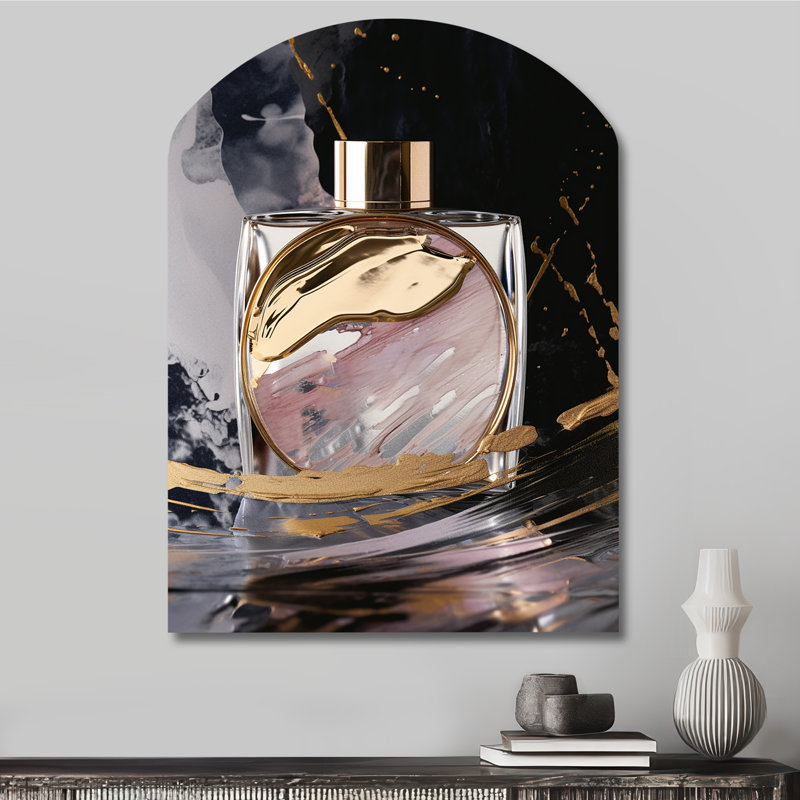 «The Essence Of Perfume IV», art mural en forme de parfum de mode asymétrique, sculpture murale en arche, H 34 po x l 25 po