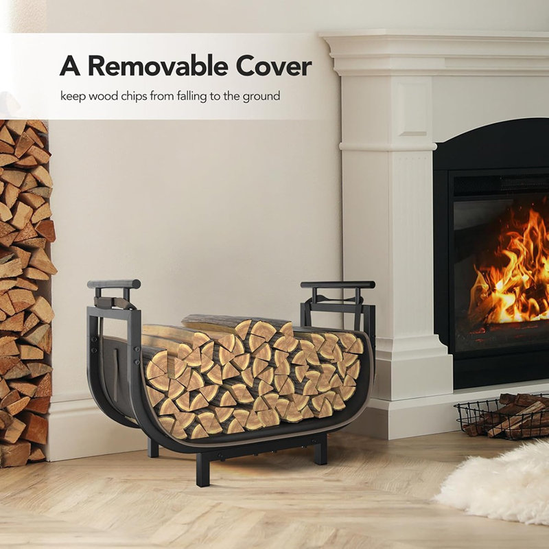 Support extérieur pour bois de chauffage avec sac de transport 600D, support en bois robuste inclus, poignées ergonomiques, support de bûches d'intérieur d'une capacité de charge de 330 lb, support de rangement pour le bois de chauffage