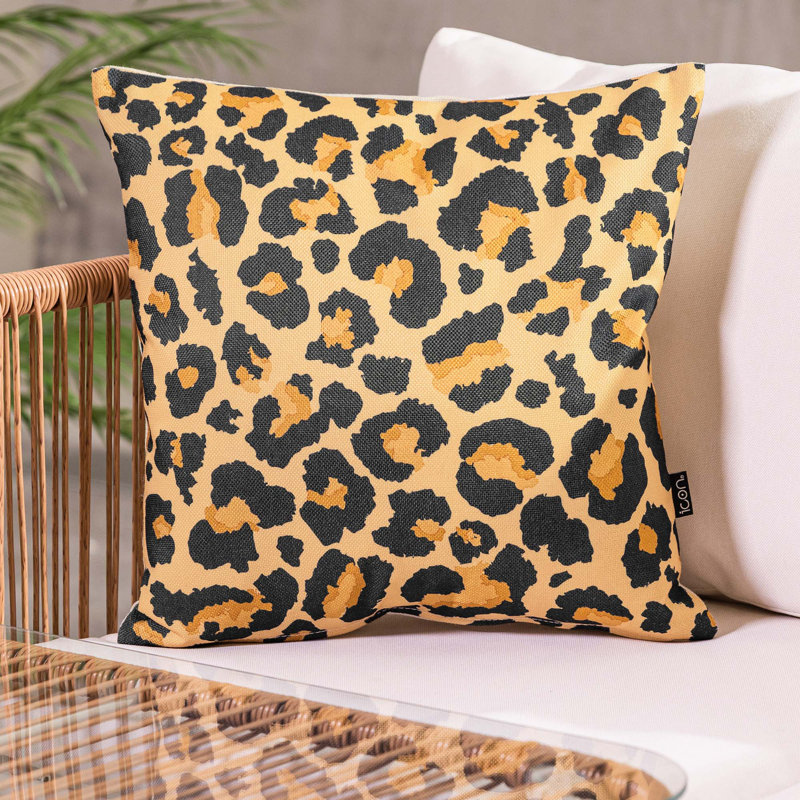 Indoor / Outdoor Square Cushion, Yellow/Black Animal Print