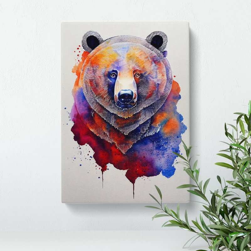 Bear Watercolour No.1 - Wrapped Canvas, 76cm H x 50cm W x 3cm D