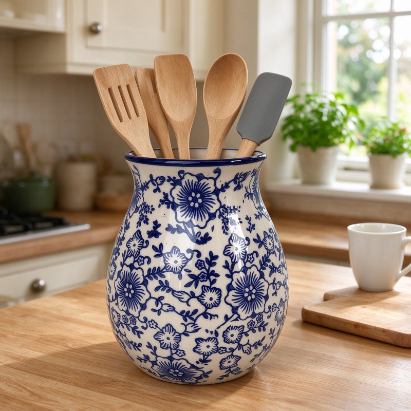 Ceramic / Porcelain Cylinder Utensil Crock