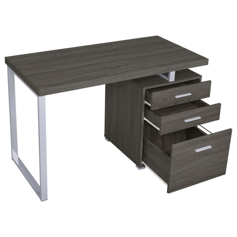 Bureau réversible à 3 tiroirs gris patiné, Gris