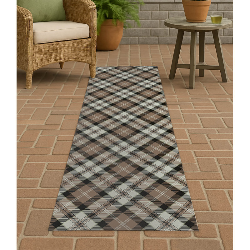 Anthony Plaid Non-Slip Outdoor Rug, Runner 2'6" x 8'