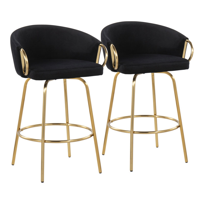 Swivel Upholstered Counter Stool with Metal Frame, Black