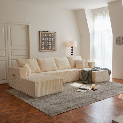 Canapé modulaire 133,86 po Cloud avec 1 repose-pieds, canapé rembourré moderne, canapé en U confortable pour le salon, canapé d'angle à assise profonde, aucun assemblage requis