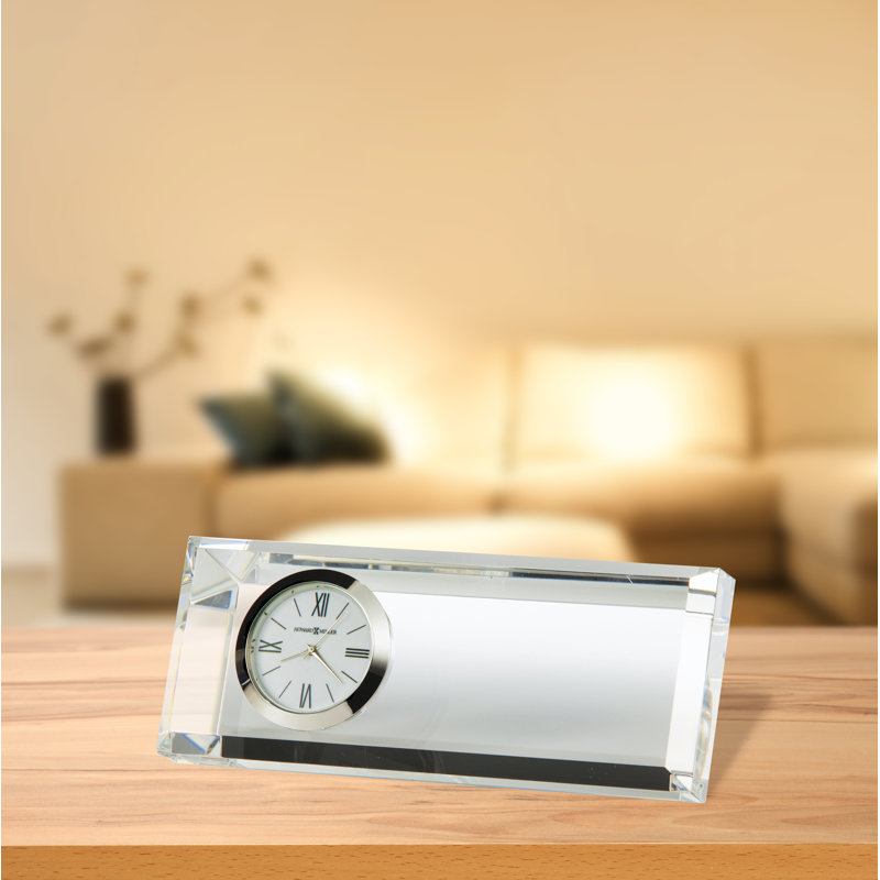Prism Modern & Contemporary Roman Numeral Crystal Quartz Movement / Crystal Tabletop Clock in Clear/Polished Silver
