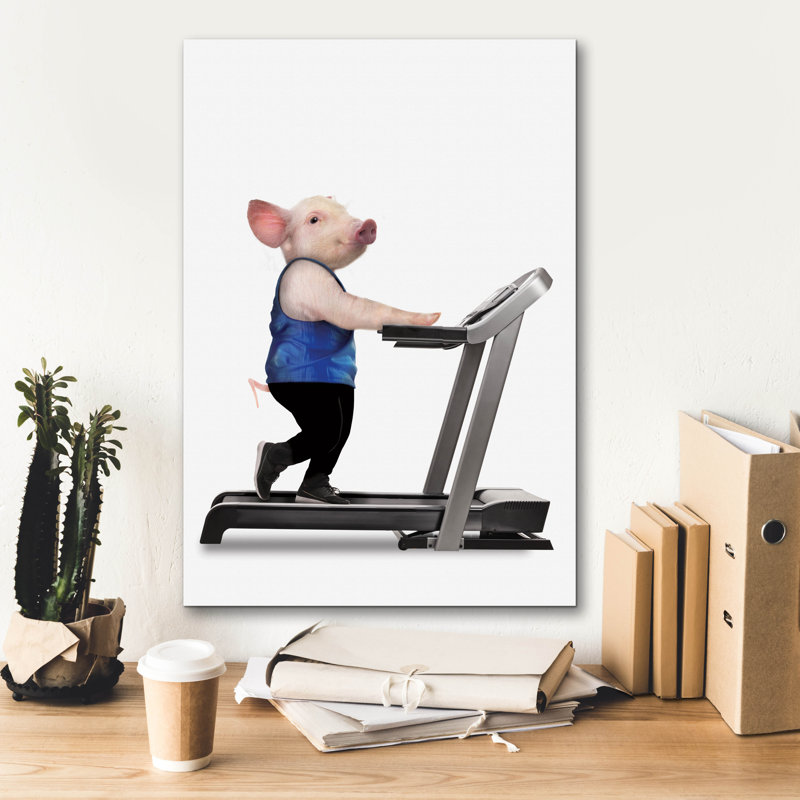  «Pig On Treadmill» par John Hovenstine, art mural sur toile, 18 po x 26 po