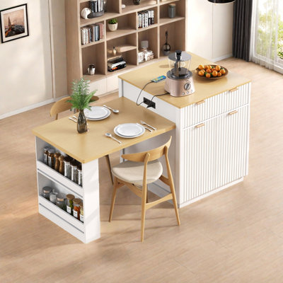 Fluted Kitchen Island with Extendable Dining Table and Power Outlet by Lark Manor