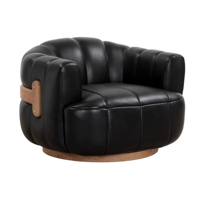 FAUTEUIL PIVOTANT TADEO - CHÊNE RUSTIQUE - CUIR DE NUIT NOIR VINTAGE - Noir