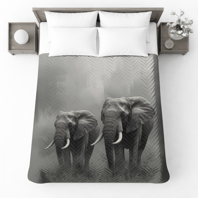 Two African Elephants Bedding Elephants Bedspread Animals, Queen