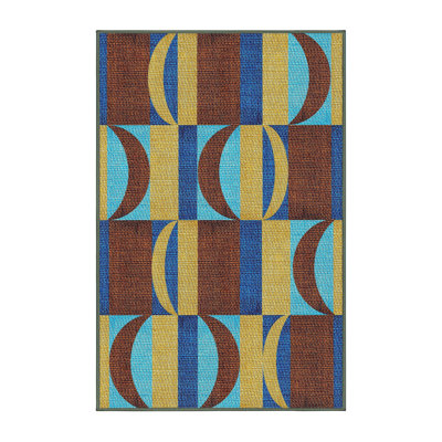 Tapis brun/vert/bleu à motifs