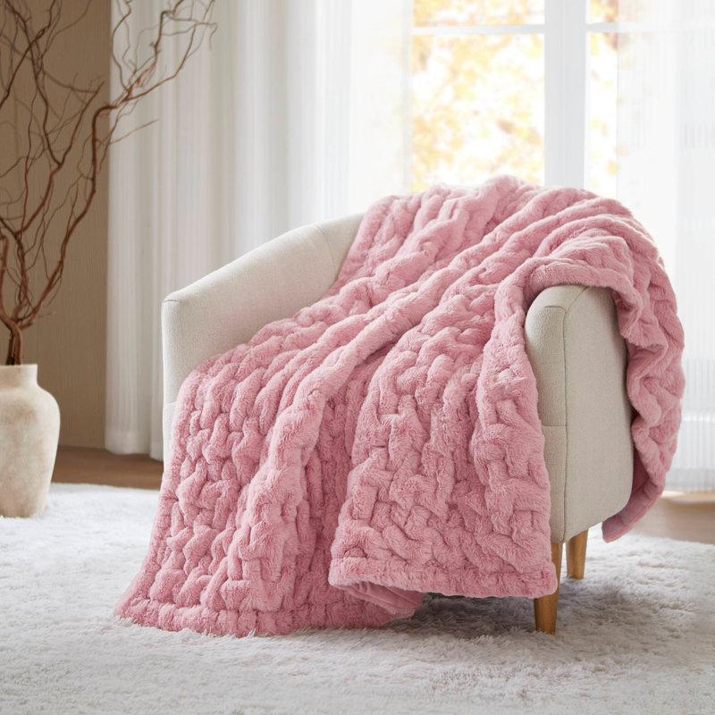 Comfortable Ruched Fur Throw, Pink