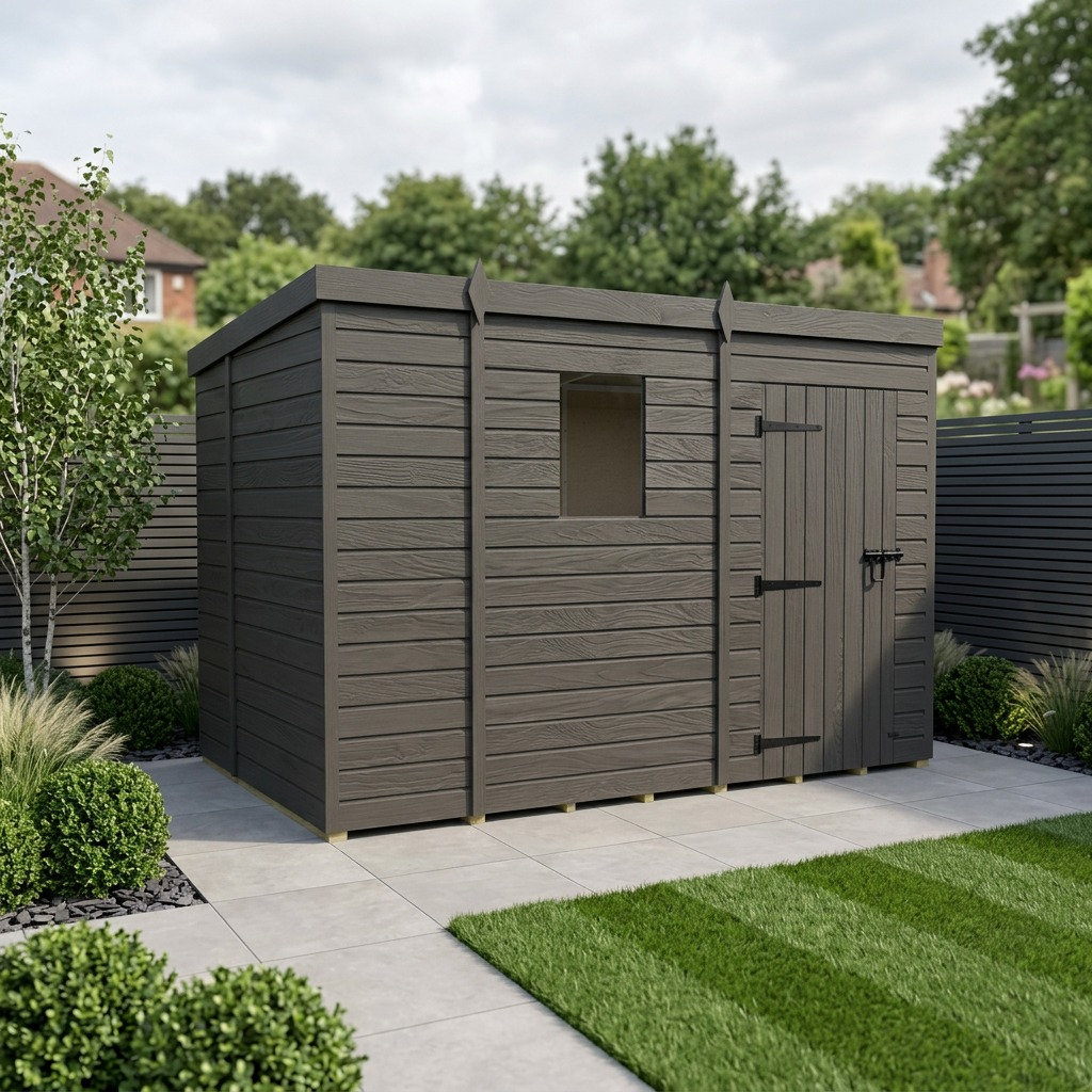 Total Sheds 9ft x 6ft Composite Pent Garden Shed - Single Door - With Windows - EPDM Rubber Roof - UK Manufactured