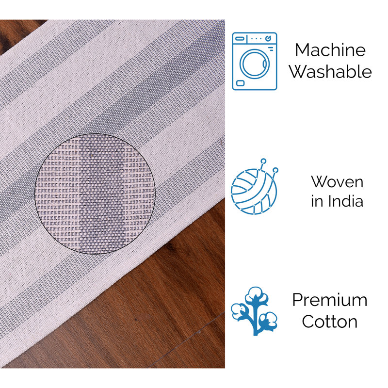 Navaneeth Rectangle Striped Cotton Table Runner, Gray