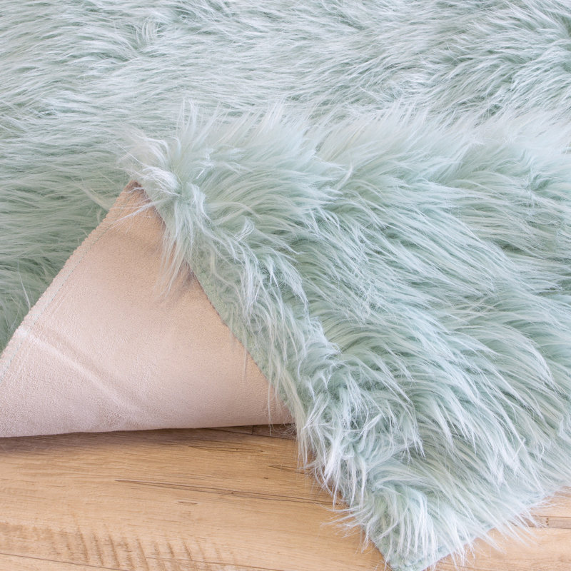Diller Teal Faux Fur Machine Washable Shag Fluffy Area Rug, Rectangle  4' x 6'