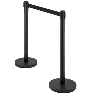 Poteaux rétractables pour file d'attente de ceinture, poteaux de barrière de contrôle des foules, 36 po de hauteur, ceinture de 6,5 pi, raccordement à 4 voies, assemblage facile - base remplissable à l'eau - corde noire - paquet de 2