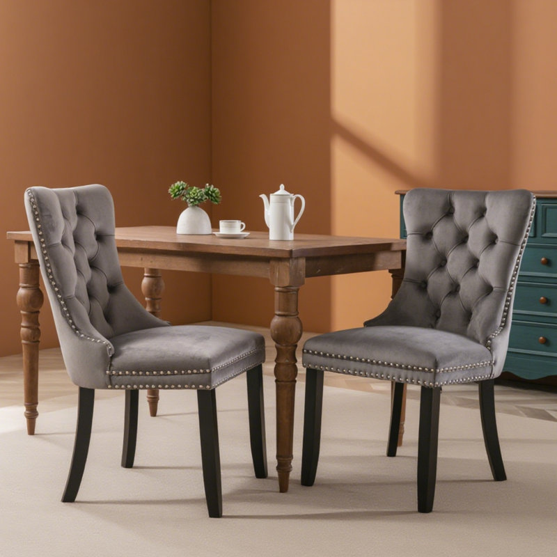 Chaises de salle à manger en velours rembourré Milva, Gris