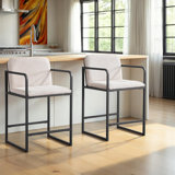 Elegant Counter Height Bar Stools Set of 2 – Upholstered Seats, Metal Frame, and Armrests for Kitchen Island or Home Bar