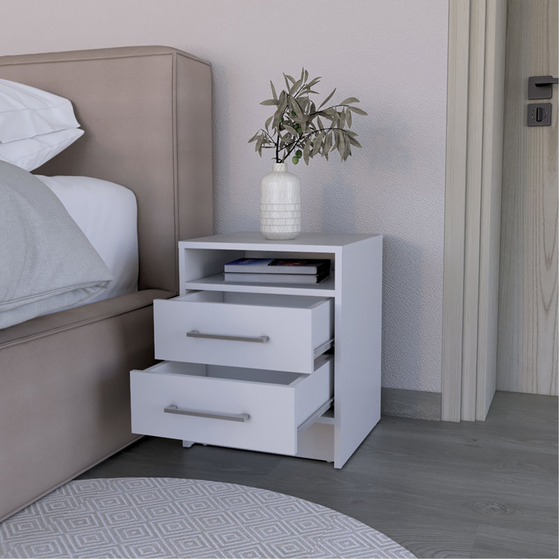 Nightstand Cartiz, Two Drawers, White Finish, White
