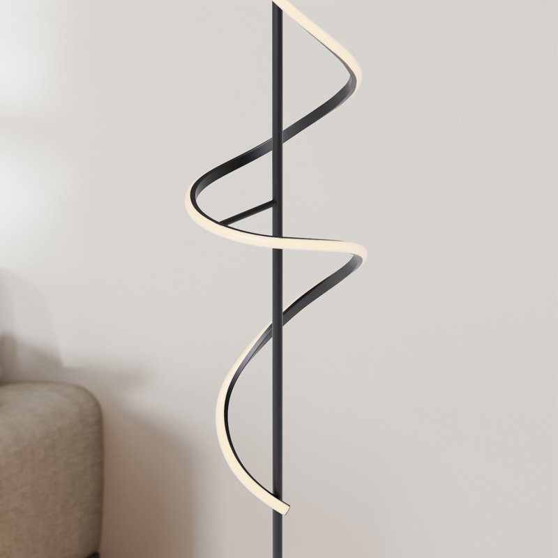 Sculptural Curve 24W LED Floor Lamp 51" - 3000K Warm White - Stepless Dimming in Matte Black