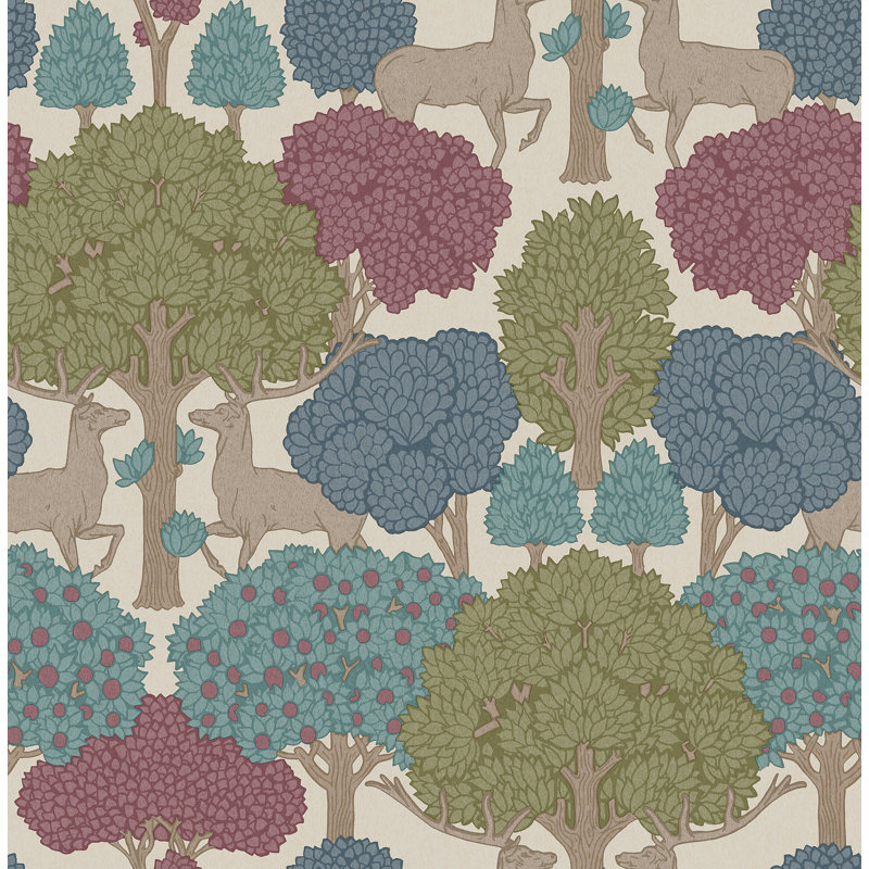 Papier peint Faren Masculine Deer largeur 20,5 po longueur 33 pieds = 56 pieds carrés, Merlot