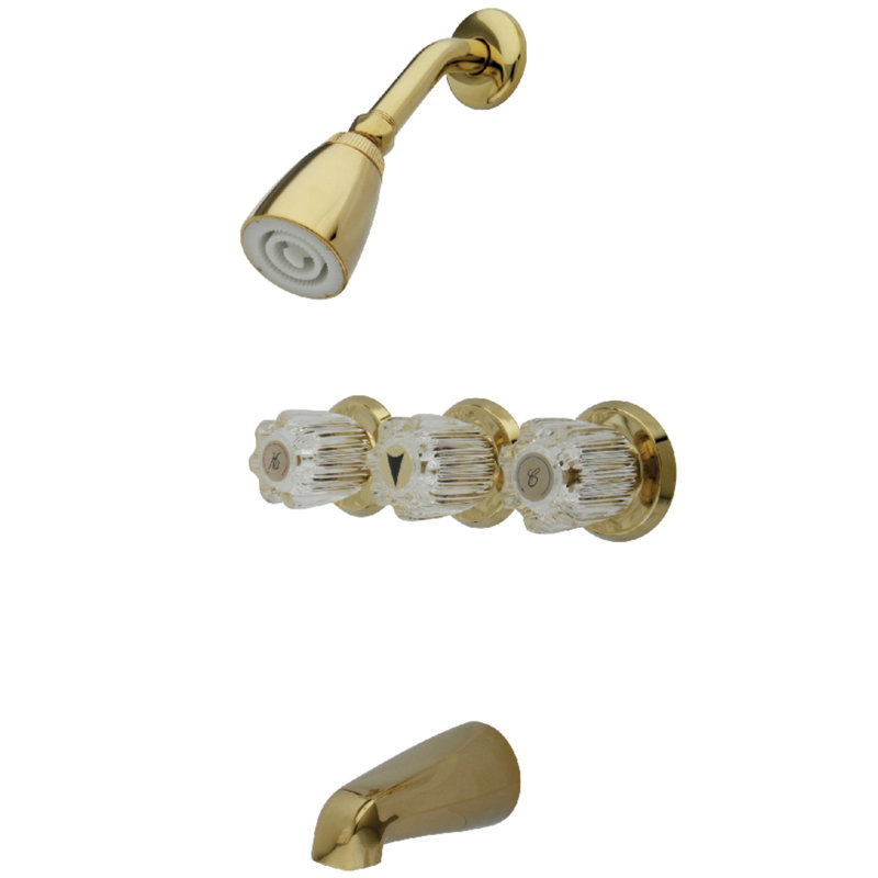 Kingston Brass Triple-Handle Tub and Shower Faucet, Polished Brass