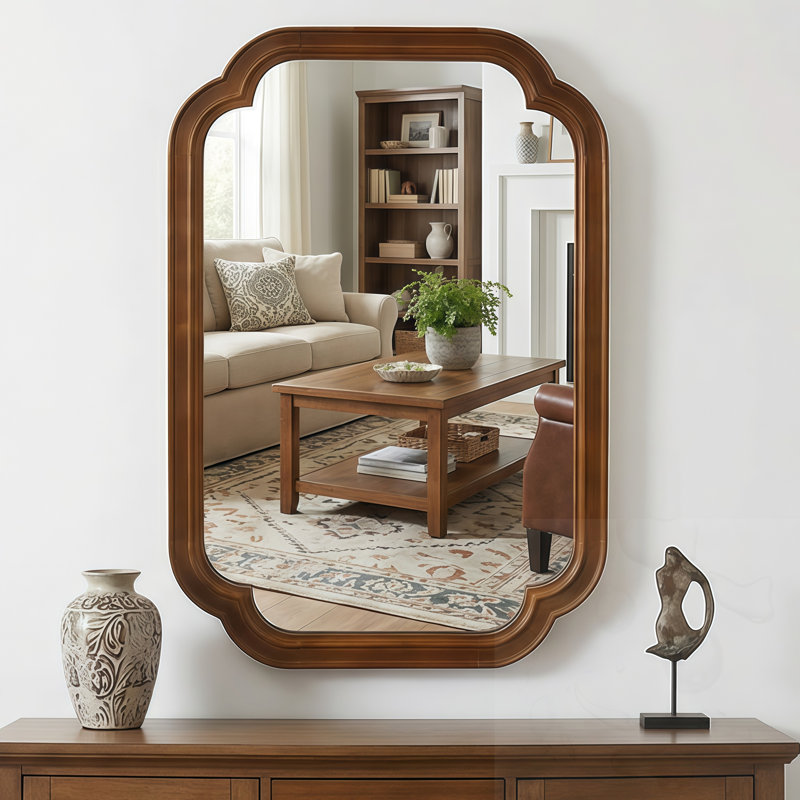 Miroir de coin en bois, 30 po x 20 po, Noyer foncé