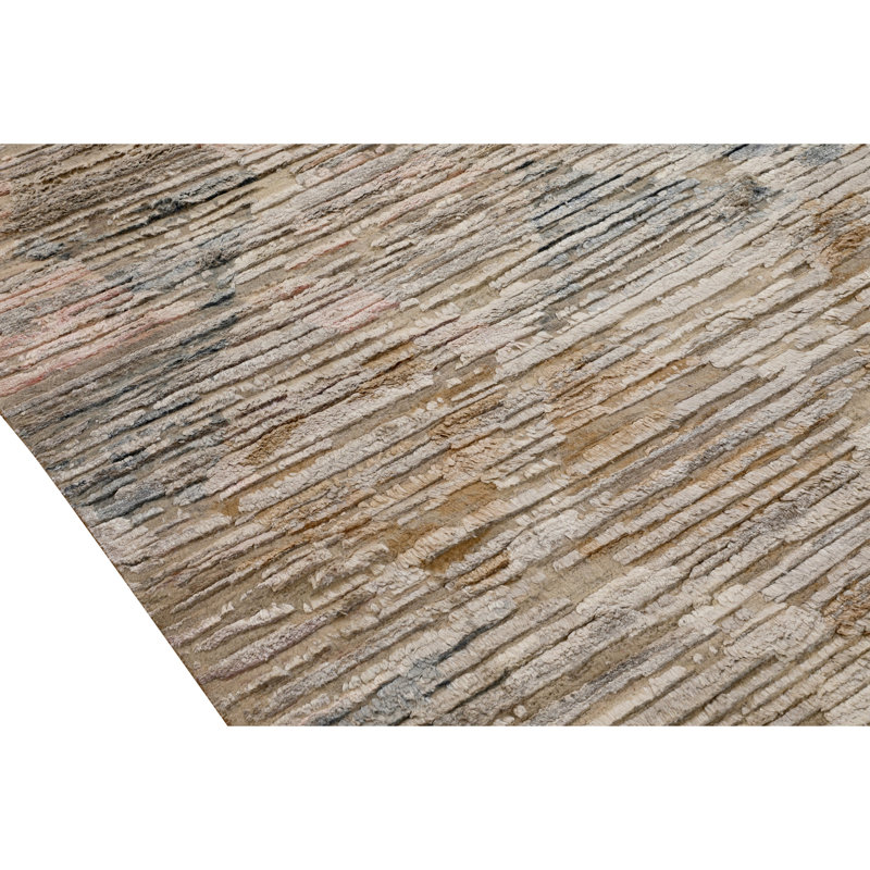 Beige Contemporary Wool Silk Blend Rug