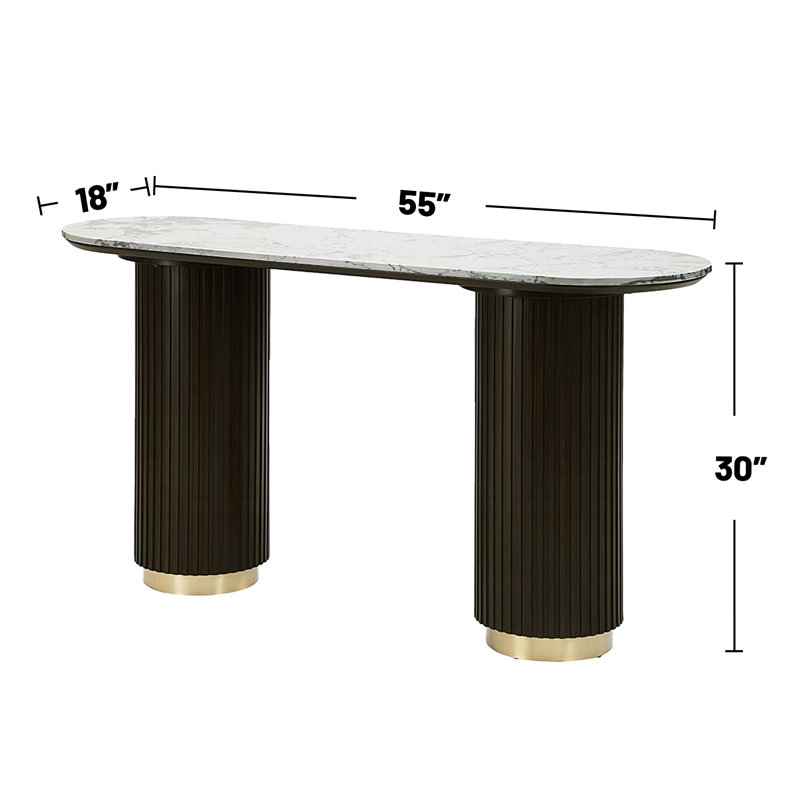 Table de canapé ovale avec plateau en faux marbre blanc et espresso