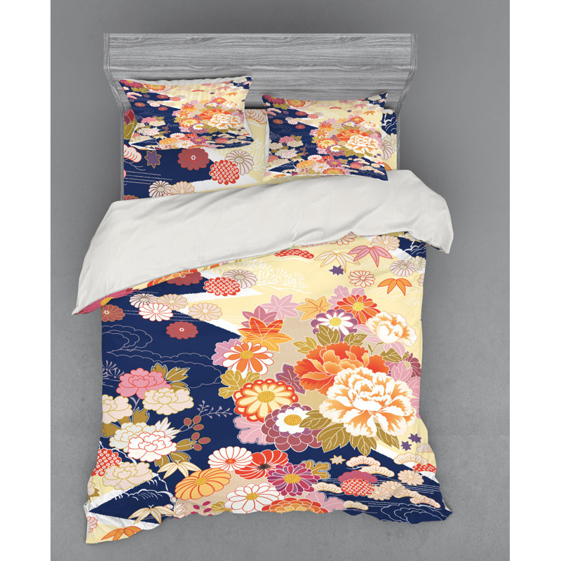 Ensemble de housse de couette en kimonos à motif traditionnel japonais, Housse de couette grand + 3 pièces supplémentair