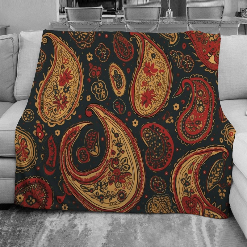 Botanical Fleece Throw, 51" W x 60" L, Green/Navy Paisley