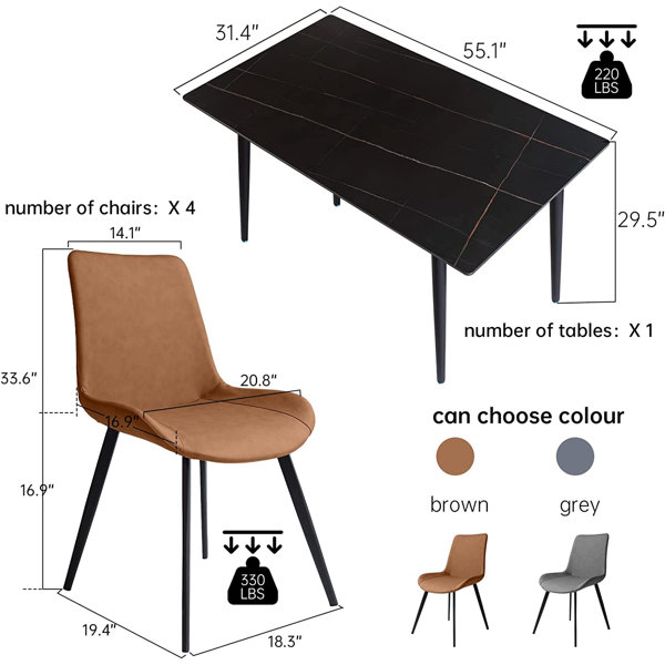 Corrigan Studio® Modern Elegant Kitchen Table And Chairs (Set Of 4 ...