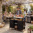 Farmhouse Outdoor Kitchen Island With Stainless Steel Top, Rolling Bar Cart And Spice Storage-1526121999