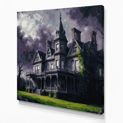 «Halloween Haunted mansions», art mural sur toile grise
