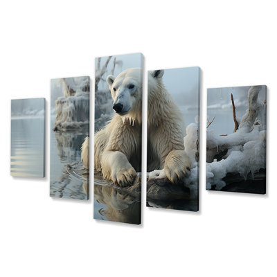 Ours polaire blanc, photographie de nature, animaux, ours, décoration murale, 5 panneaux
