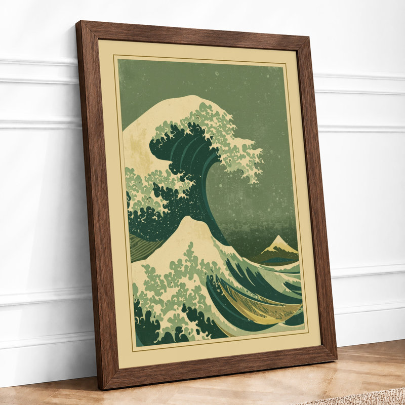 Wave Over Mountain Japandi - Framed Print, A3 - 42.0 x 29.7 cm, Walnut