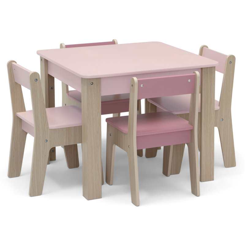 Blush and Natural Wooden Kids Play Table and Chair Set