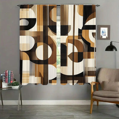 2Pcs Abstract Geometric Pattern Curtains, Retro Mid Century Modern Light Filtering Drapes for Living RoomBedroom Kitchen Office, Rod Pocket Window Decor, Home and Accessories
