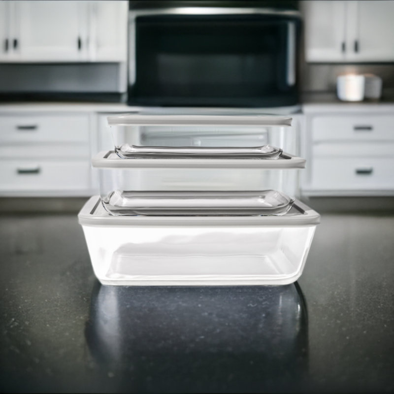 Prep & Savour Kitchen Storage Glass Food Containers 6 Piece Nested Set, Gray